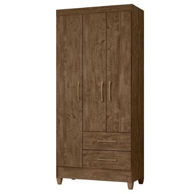 Guarda Roupa Solteiro Lima 3 Portas de Bater 2 Gavetas Castanho Wood MDP