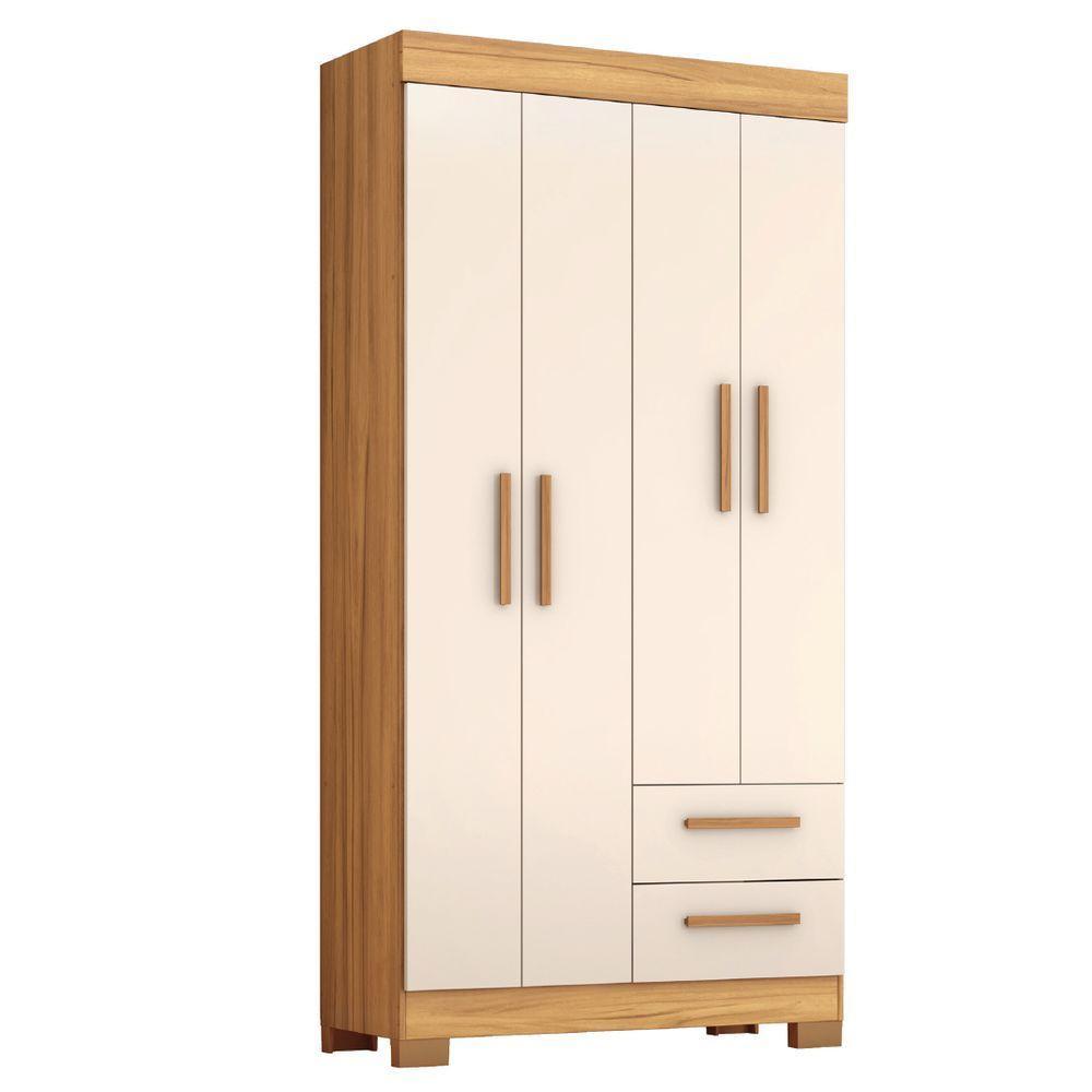 Guarda Roupas Solteiro 4 Portas 2 Gavetas Malta Madeirado / Off White Notável - 1