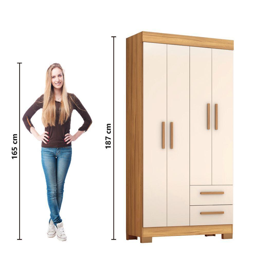 Guarda Roupas Solteiro 4 Portas 2 Gavetas Malta Madeirado / Off White Notável - 5