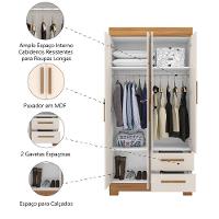 Guarda Roupas Solteiro 4 Portas 2 Gavetas Malta Madeirado / Off White Notável