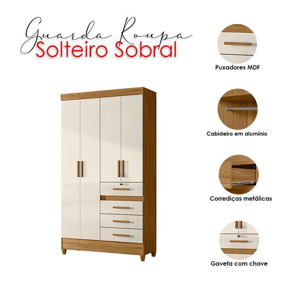 Guarda Roupa Solteiro Sobral 4 Portas Freijó Off White - Moval - 4