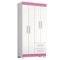 Guarda Roupas Solteiro Juvenil 4 Portas 2 Gavetas Malta Branco / Rosa Notável - 1