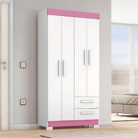 Guarda Roupas Solteiro Juvenil 4 Portas 2 Gavetas Malta Branco / Rosa Notável - 2