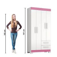 Guarda Roupas Solteiro Juvenil 4 Portas 2 Gavetas Malta Branco / Rosa Notável - 5