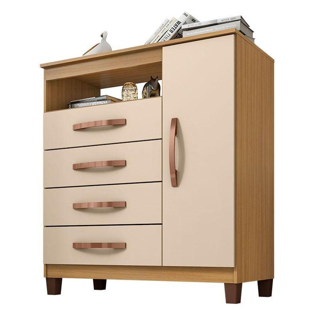 Guarda Roupa Solteiro Modena Com 4 Portas E Cômoda Sapateira Cannes Carvalho Americano Off White - Incorplac - 5