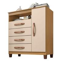 Guarda Roupa Solteiro Modena Com 4 Portas E Cômoda Sapateira Cannes Carvalho Americano Off White - Incorplac - 5