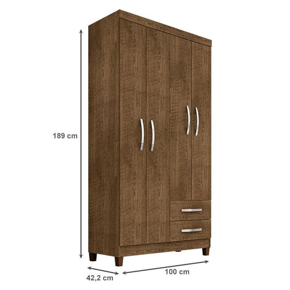 Guarda Roupa Solteiro Modena 4 Portas E Cômoda Gaveteira Cannes Malbec - Incorplac - 3