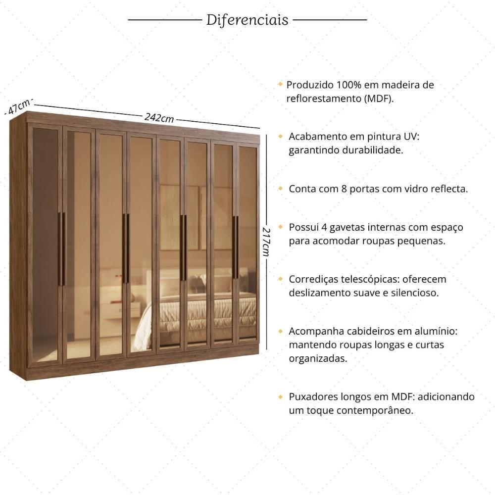Guarda-roupas Casal 8 Portas Com Vidro Multimóveis Cr35259 Castanho - 3