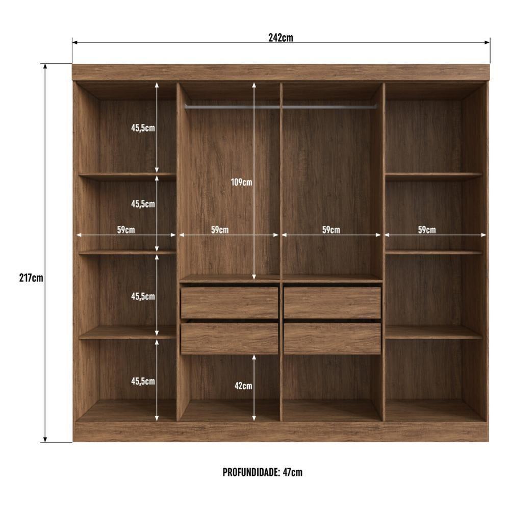 Guarda-roupas Casal 8 Portas Com Vidro Multimóveis Cr35259 Castanho - 4