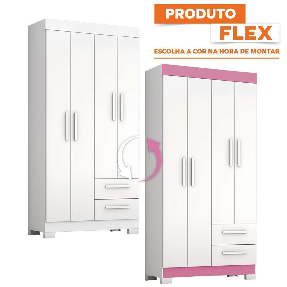 Guarda Roupas Solteiro 4 Portas 2 Gavetas Malta Branco Flex Notável - 4
