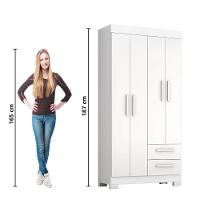 Guarda Roupas Solteiro 4 Portas 2 Gavetas Malta Branco Flex Notável - 6