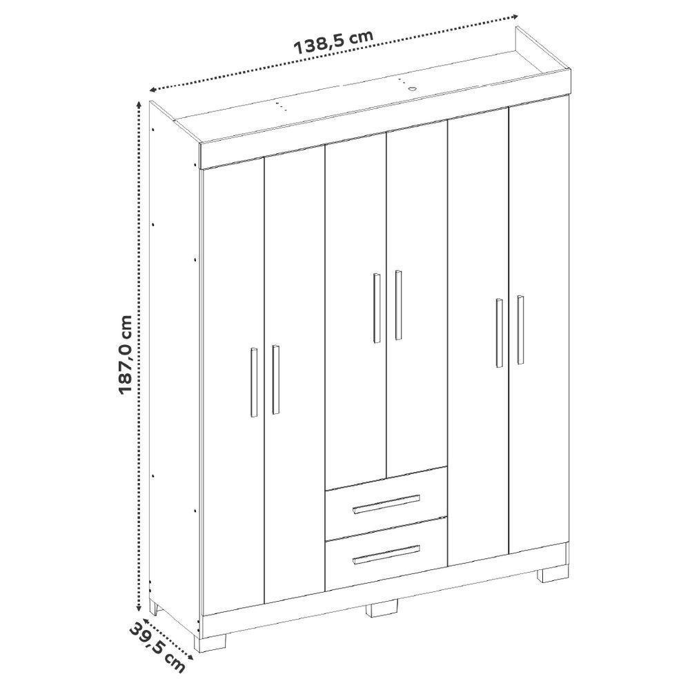 Guarda Roupas Casal 6 Portas 2 Gavetas Libano Branco Flex Notável - 4