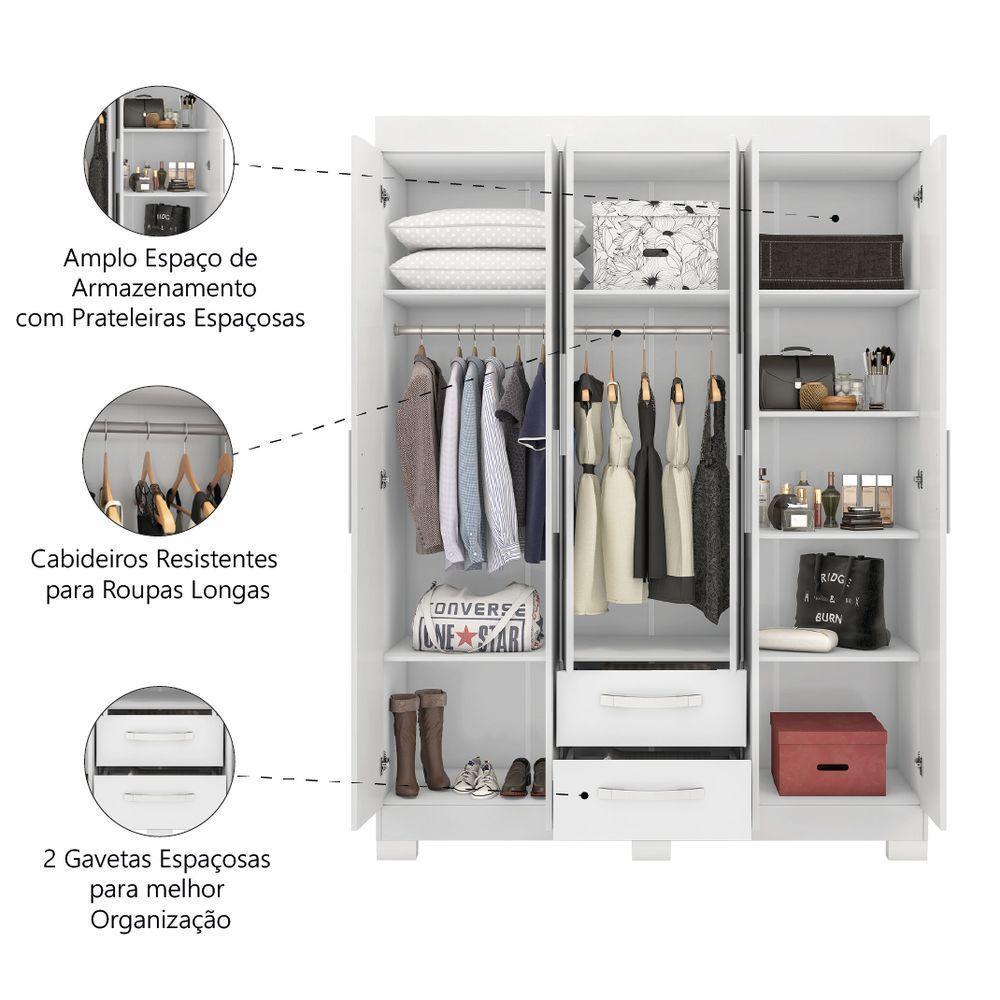 Guarda Roupas Casal 6 Portas 2 Gavetas Libano Branco Flex Notável - 5