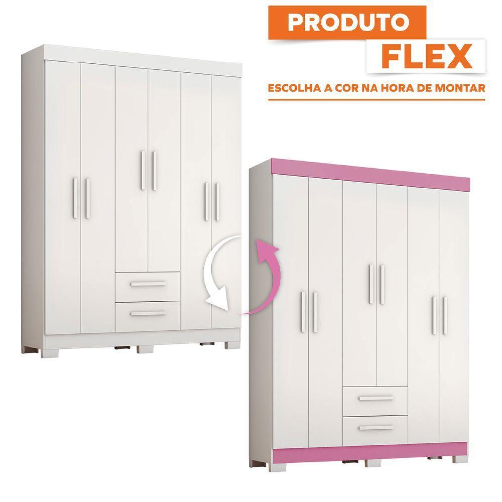 Guarda Roupas Casal 6 Portas 2 Gavetas Libano Branco Flex Notável - 7