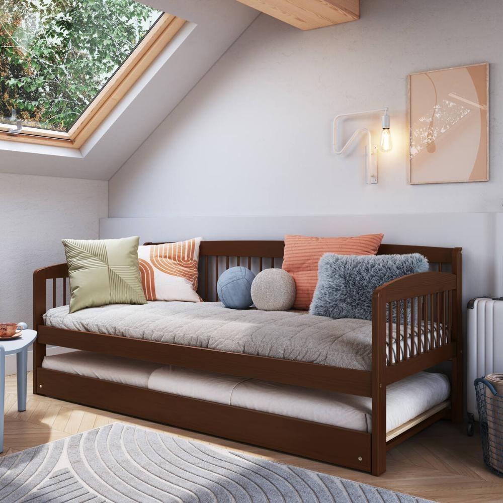 Sofá-cama Com Cama Auxiliar De Madeira Maciça Para Colchão 78x188cm Multimóveis Cr35275 Walnut - 1
