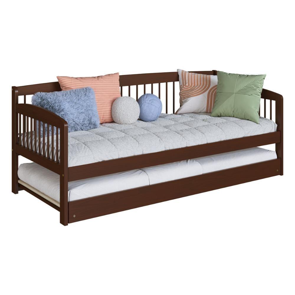 Sofá-cama Com Cama Auxiliar De Madeira Maciça Para Colchão 78x188cm Multimóveis Cr35275 Walnut - 2