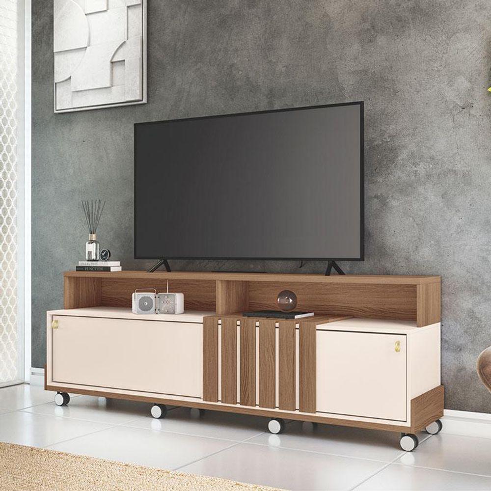 Rack Bancada Para Sala Graci 1.8 Castanho Off White - Hb Móveis - 5