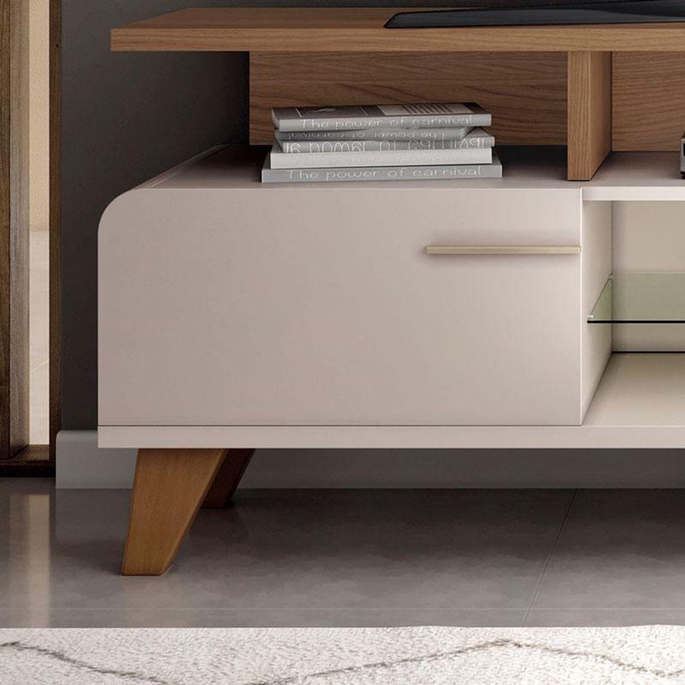 Rack Bancada Para Sala Essenza 1.6 Off White Castanho - Hb Móveis - 2