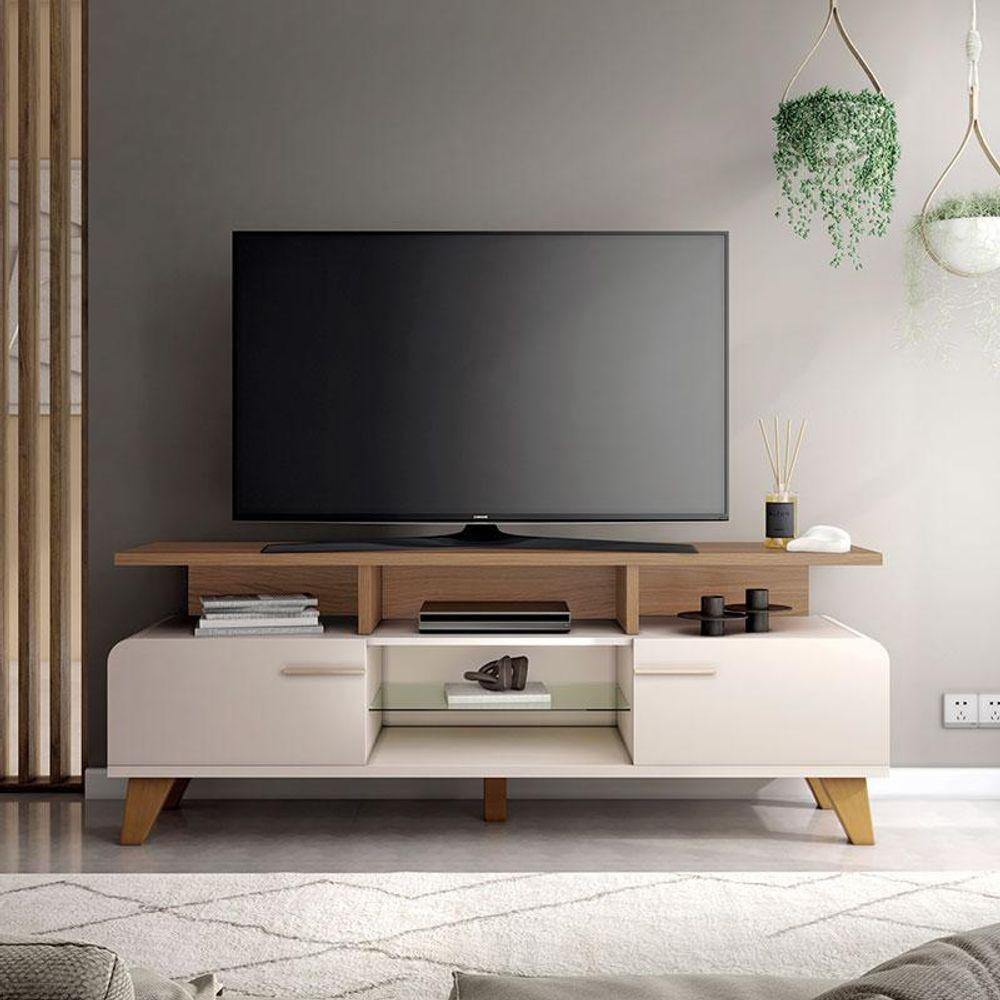 Rack Bancada Para Sala Essenza 1.6 Off White Castanho - Hb Móveis - 5