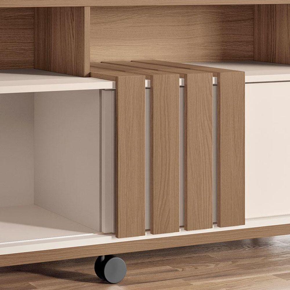 Rack Bancada Para Sala Graci 1.36 Castanho Off White - Hb Móveis - 4
