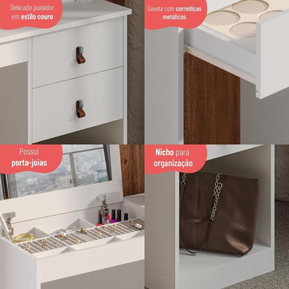 Penteadeira Com 1 Porta Com Espelho E 2 Gavetas 140cm Multimóveis Cr35266 Branco - 6