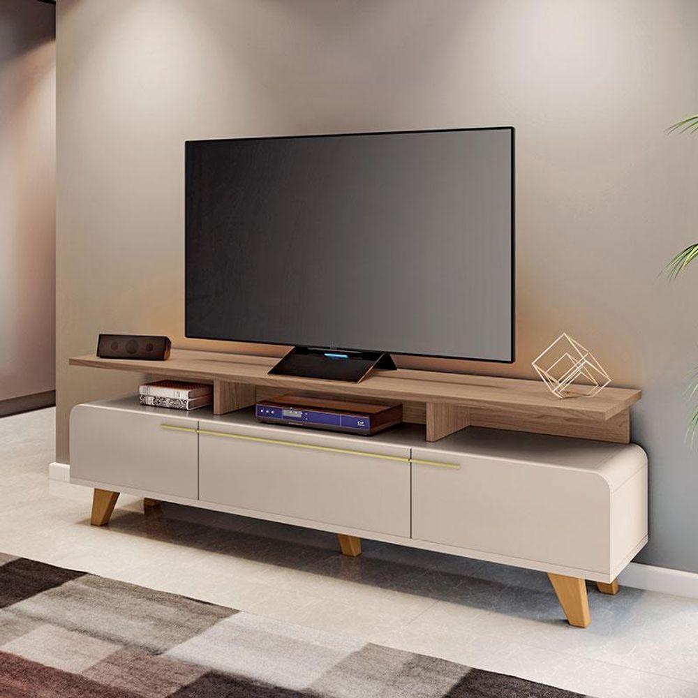 Rack Bancada Para Sala Essenza 2.0 Off White Castanho - Hb Móveis - 5