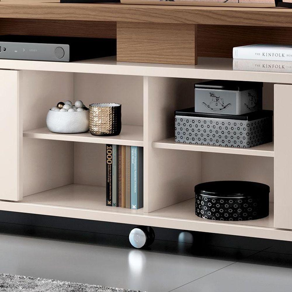 Rack Bancada Para Sala Rivera 1.8 Off White Castanho - Hb Móveis - 2
