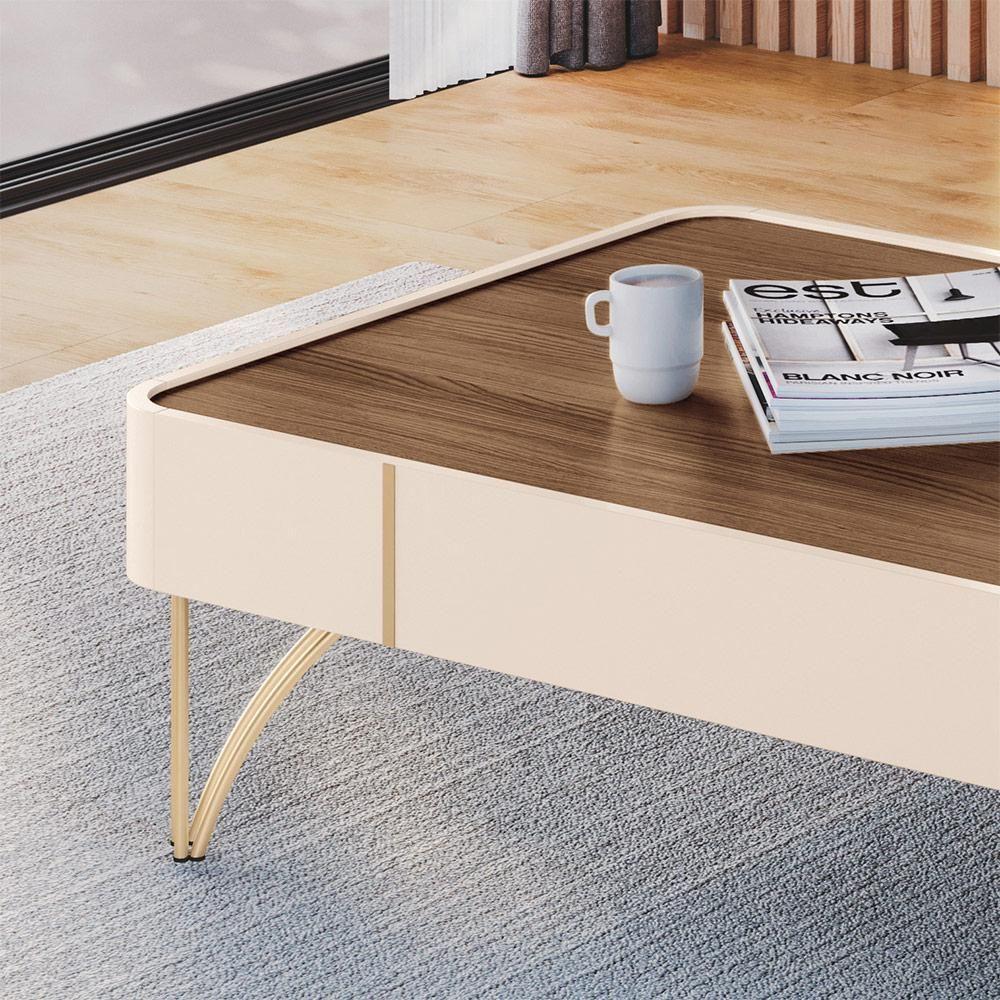 Mesa De Centro Decorativa Rennes Pés De Aço Mdp/mdf Off White/castanho G26 - Gran Belo - 4