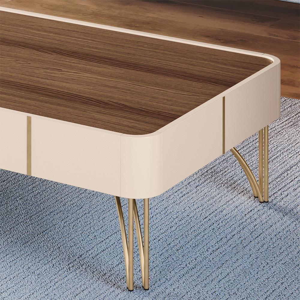 Mesa De Centro Decorativa Rennes Pés De Aço Mdp/mdf Off White/castanho G26 - Gran Belo - 5