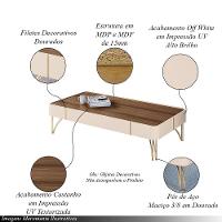 Mesa De Centro Decorativa Rennes Pés De Aço Mdp/mdf Off White/castanho G26 - Gran Belo - 3