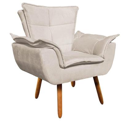 Poltrona Decorativa Opla Sala De Estar Pés Palito Suede Bege Ibiza