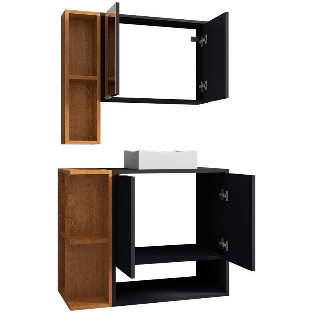Gabinete Para Banheiro Com Cuba E Espelho Siesta B02 Preto Fosco Naturalle - Lyam Decor - 7