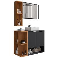 Gabinete Para Banheiro Com Cuba E Espelho Siesta B02 Preto Fosco Naturalle - Lyam Decor - 1