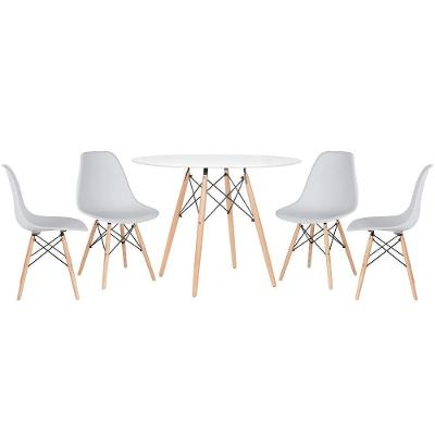 Kit - Mesa Eames 100 Cm Branco + 4 Cadeiras Eames Dsw Cinza Claro Mesa Branco Com Cadeiras Cinza Claro