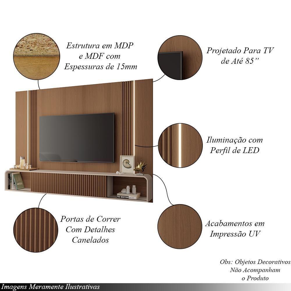Home Suspenso Decorativo Rennes Mdf/mdp C/led Para Tv Até 85 Polegadas Castanho/off White G26 - Gran Belo - 3