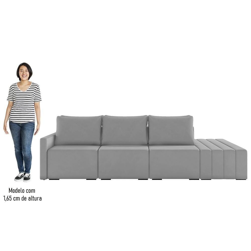 Sofá Ilha Modular Com Puff Para Sala Living 312cm Georgia K04 Veludo Cinza - Mpozenato - 5