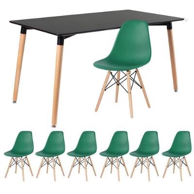 Kit - Mesa Retangular Eames 80 X 140 Cm Preto + 6 Cadeiras Dsw Verde Escuro Mesa Preto Com Cadeiras Verde Escuro
