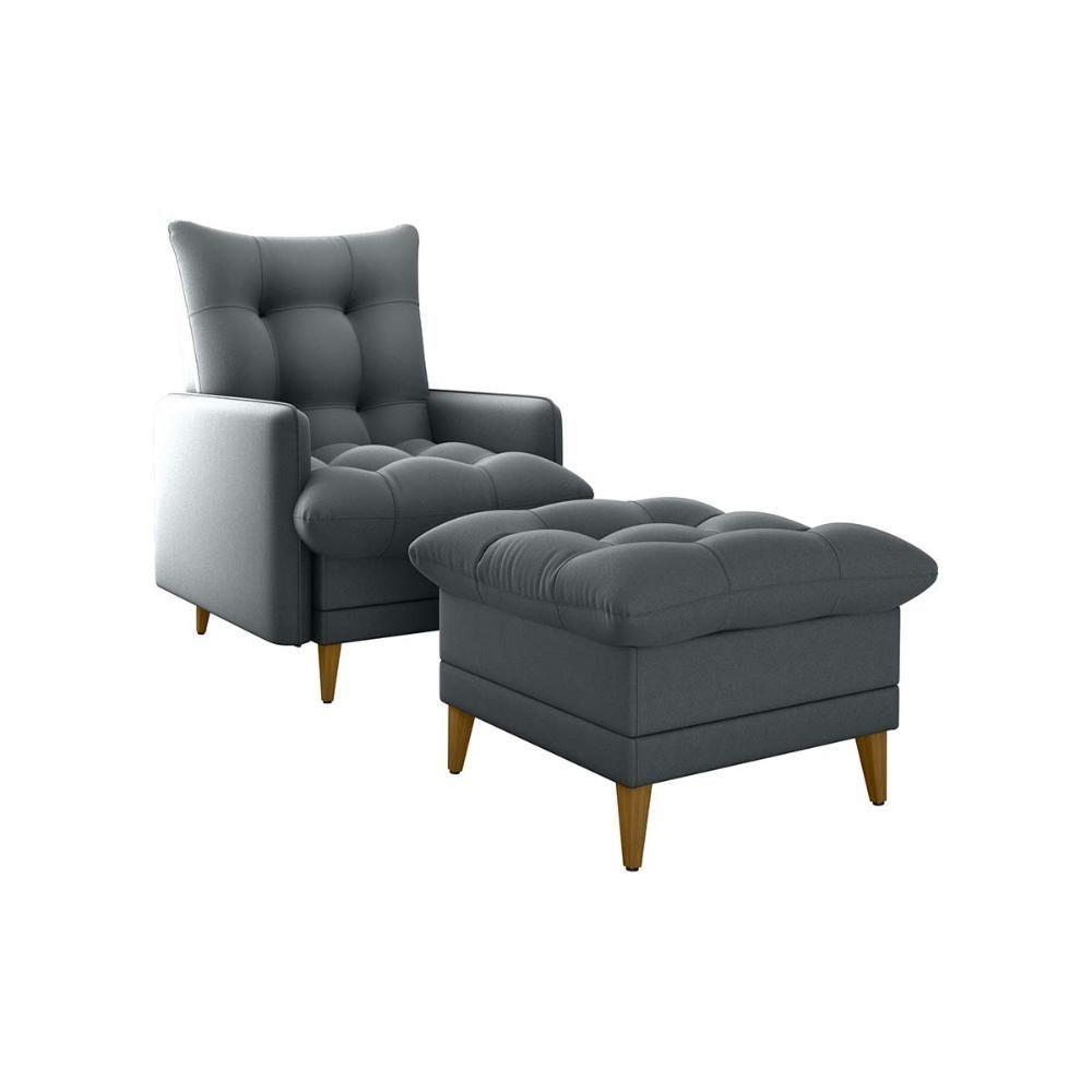 Poltrona De Amamentação Com Puff Montreal Matrix Suede Cinza - 1