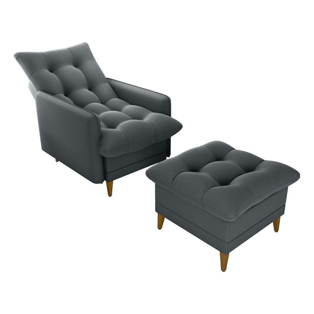 Poltrona De Amamentação Com Puff Montreal Matrix Suede Cinza - 2