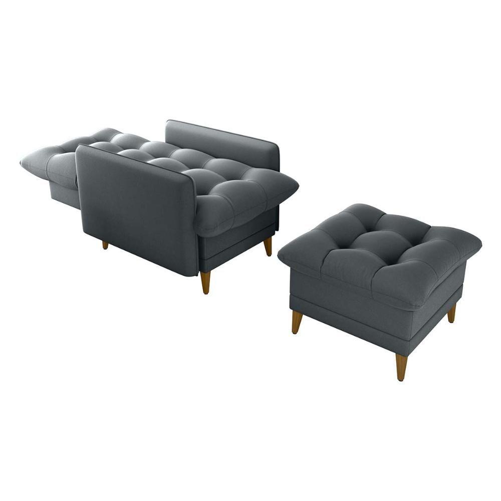 Poltrona De Amamentação Com Puff Montreal Matrix Suede Cinza - 3