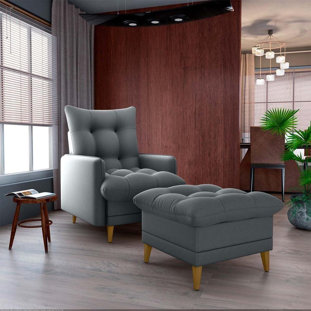 Poltrona De Amamentação Com Puff Montreal Matrix Suede Cinza - 8