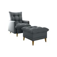 Poltrona De Amamentação Com Puff Montreal Matrix Suede Cinza - 1