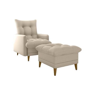 Poltrona De Amamentação Com Puff Montreal Matrix Suede Bege