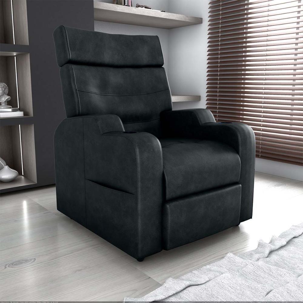 Poltrona Reclinável Do Papai Com Porta Copos Porta Controle Toro Matrix Sintetico Rustico Preto - 6