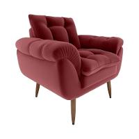 Poltrona Decorativa Confortável Pés Em Madeira Maciça Xangai Matrix Veludo Vermelho - 1