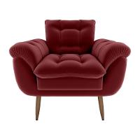 Poltrona Decorativa Confortável Pés Em Madeira Maciça Xangai Matrix Veludo Vermelho - 2