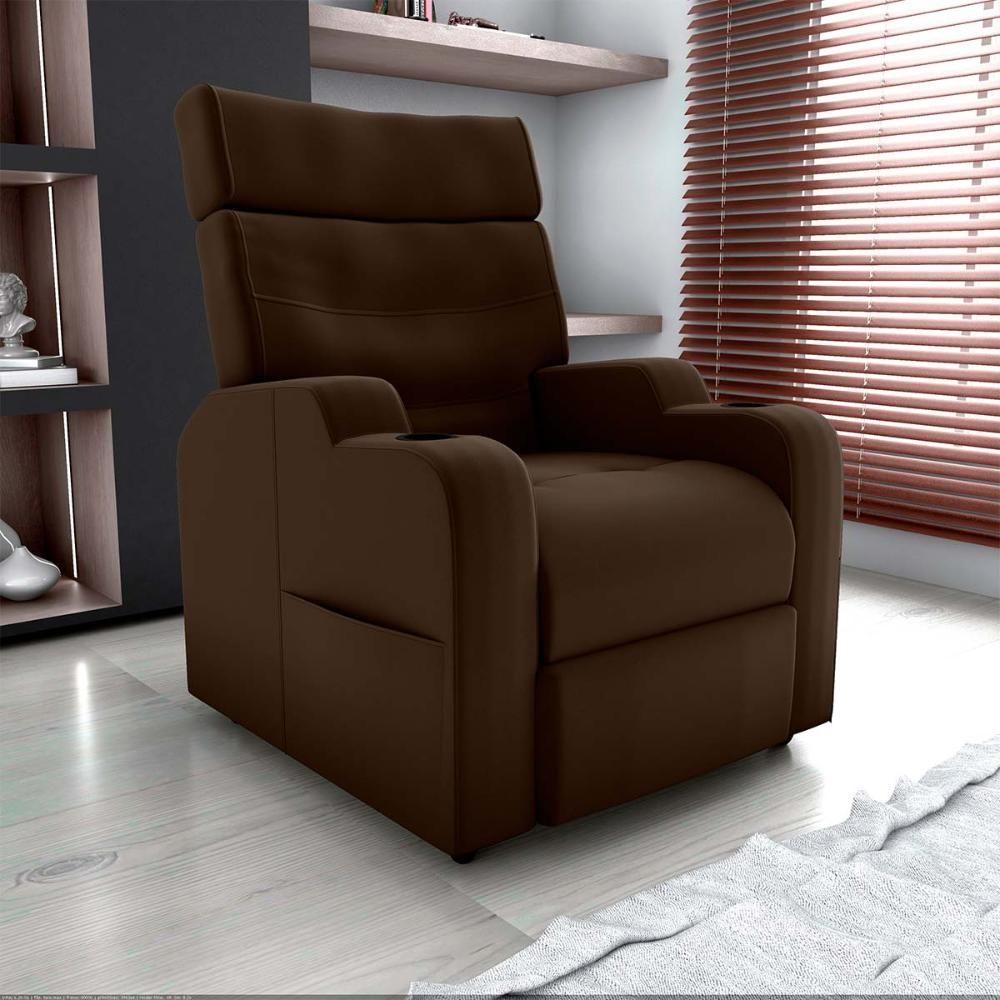 Poltrona Reclinável Do Papai Com Porta Copos Porta Controle Toro Matrix Veludo Marrom - 6