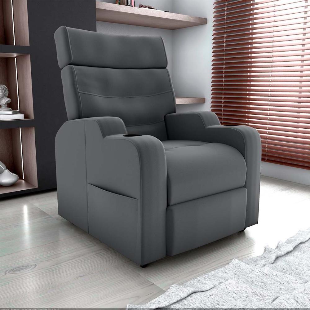 Poltrona Reclinável Do Papai Com Porta Copos Porta Controle Toro Matrix Veludo Cinza - 6