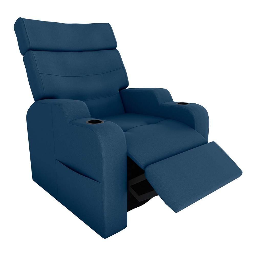 Poltrona Reclinável Do Papai Com Porta Copos Porta Controle Toro Matrix Veludo Azul - 4