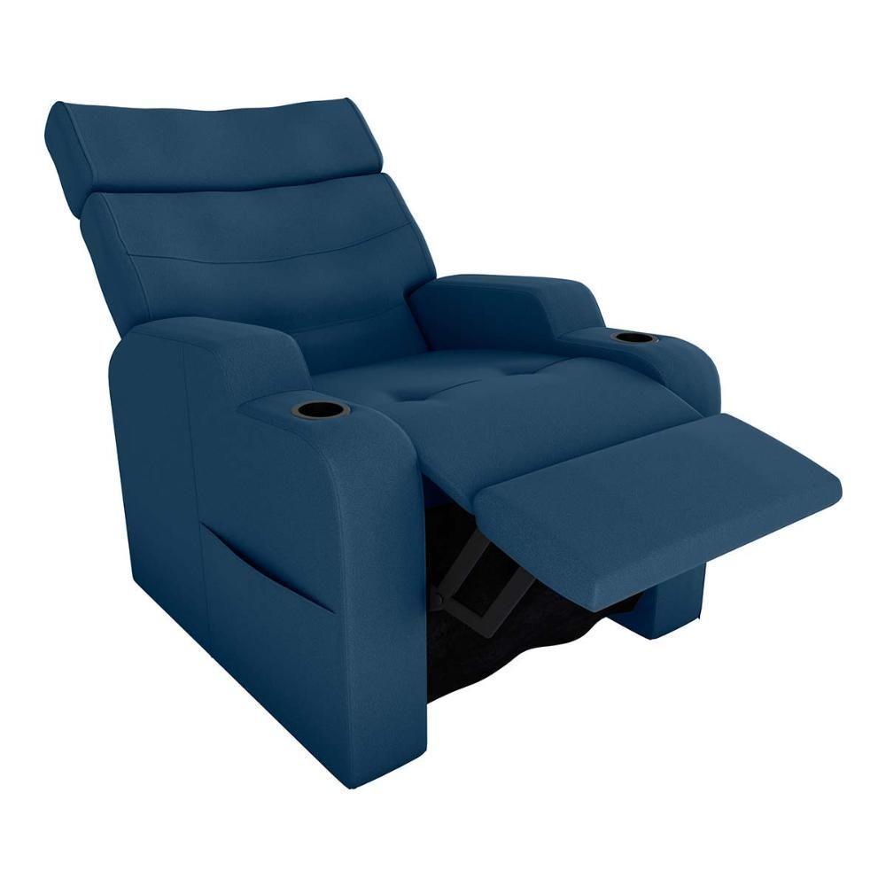 Poltrona Reclinável Do Papai Com Porta Copos Porta Controle Toro Matrix Veludo Azul - 5